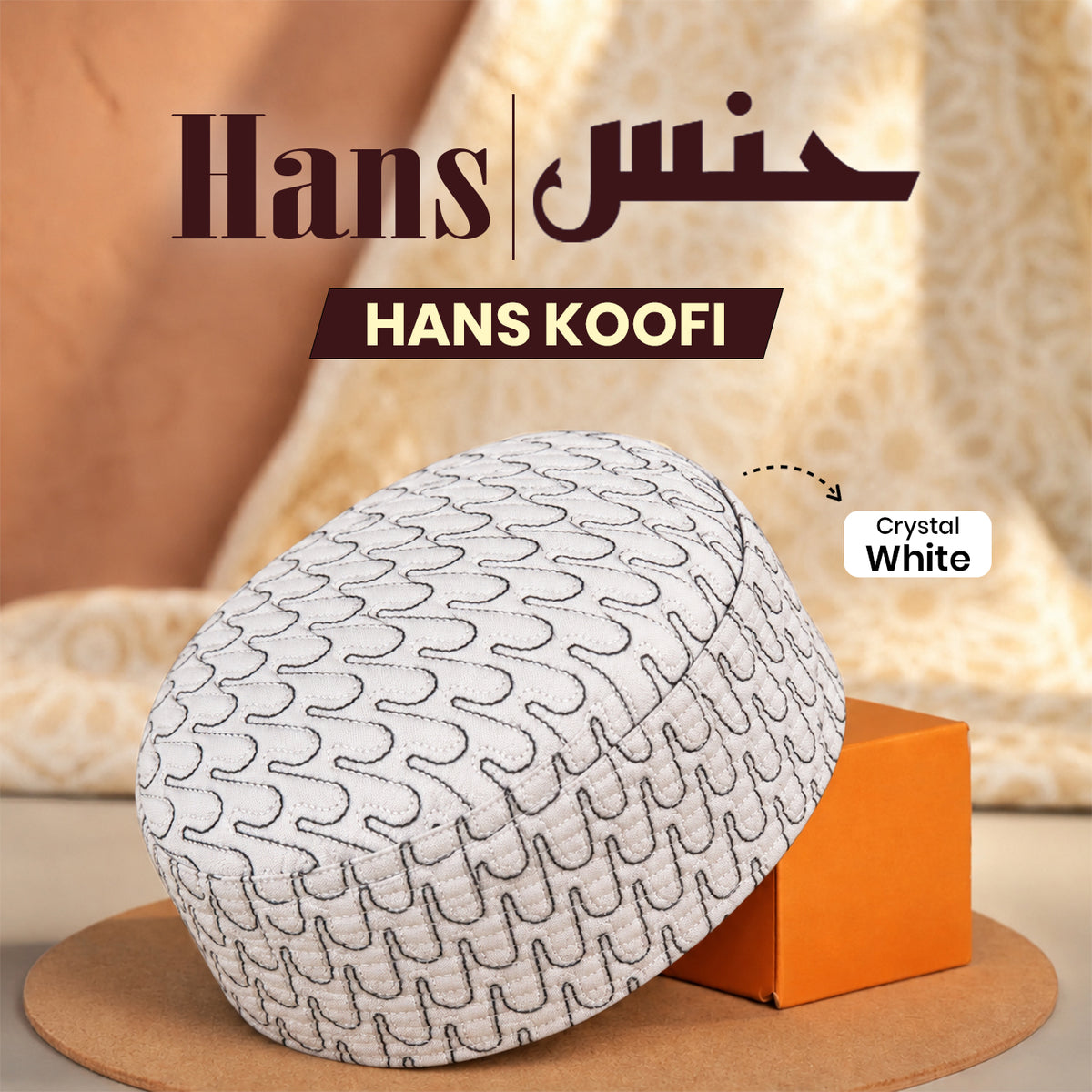 Hans Koofi embroidered Kufi in Crystal White