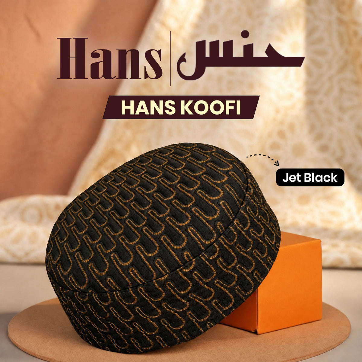 Hans Koofi embroidered Kufi in Jet Black