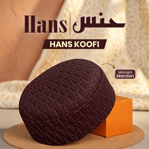 Hans Koofi embroidered Kufi in Midnight Maroon